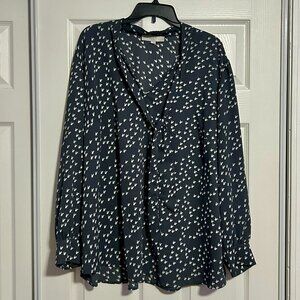 Loft Plus, Size 24, Gray and White Long Sleeve Blouse